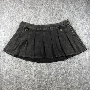 Fashion Nova Pleated Denim Mini Skirt Womens 1X Black D Ring Zip Skater